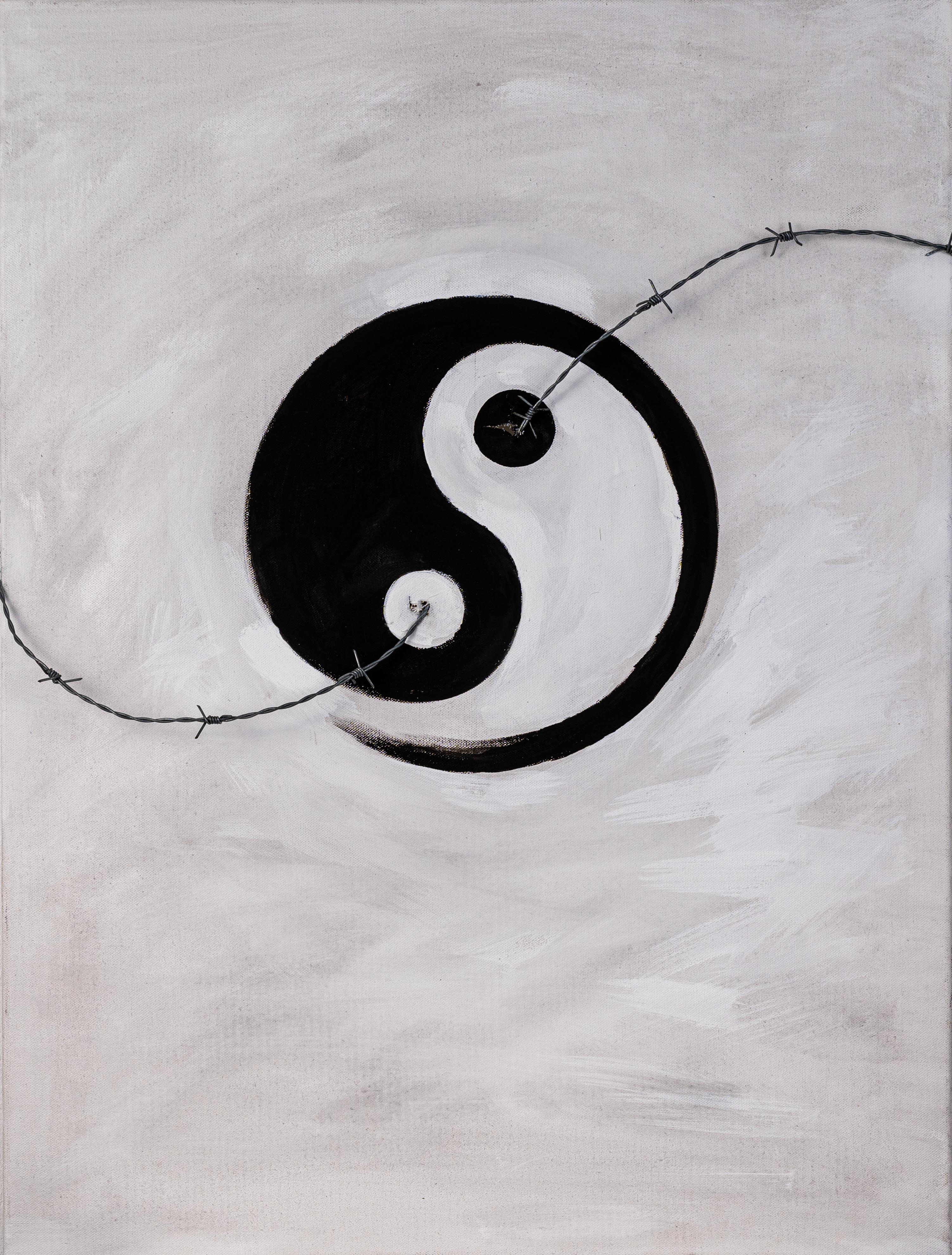 Zeichnung eines Yin-Yang-Symbols auf cremefarbenem Papier