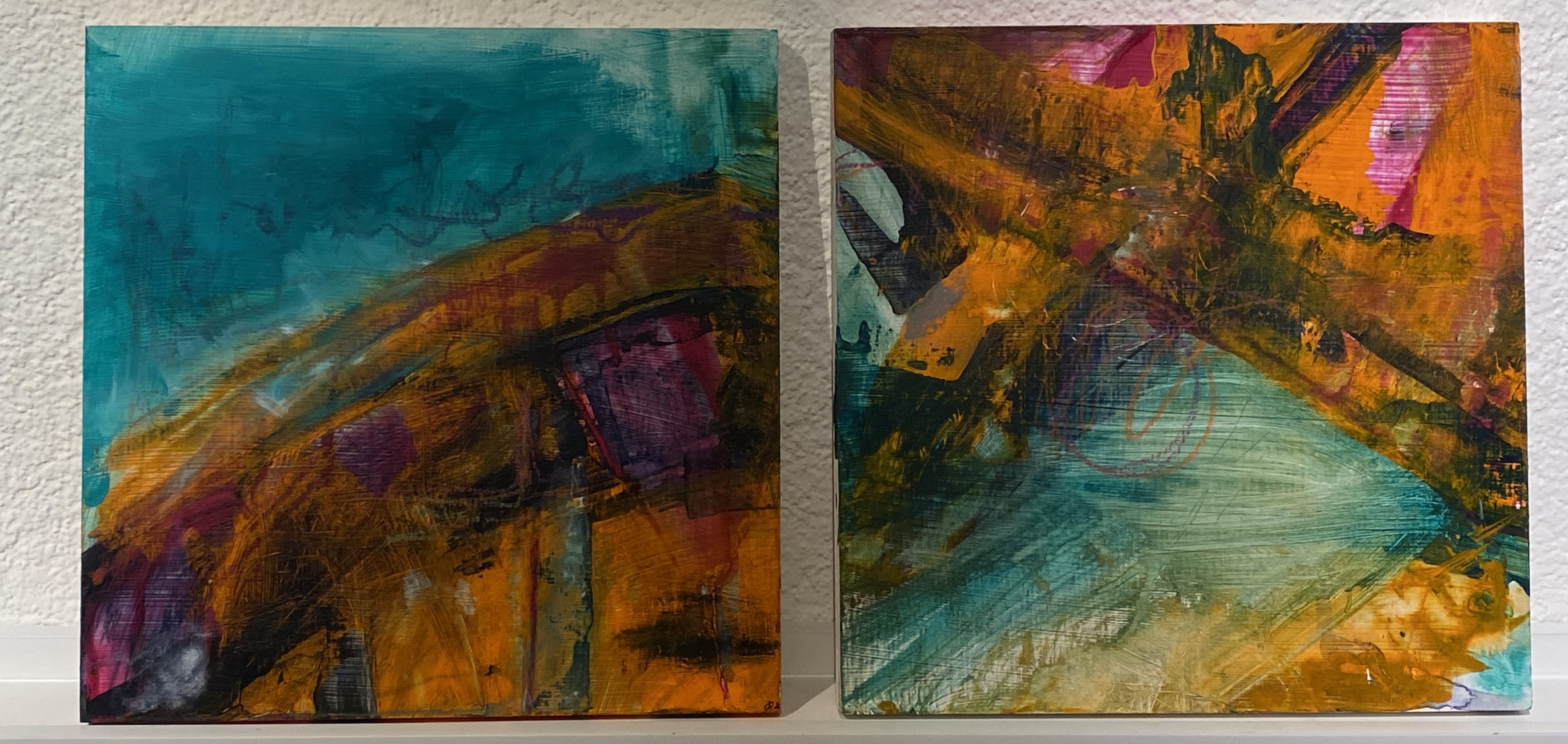 Diptychon in Türkis und Orange