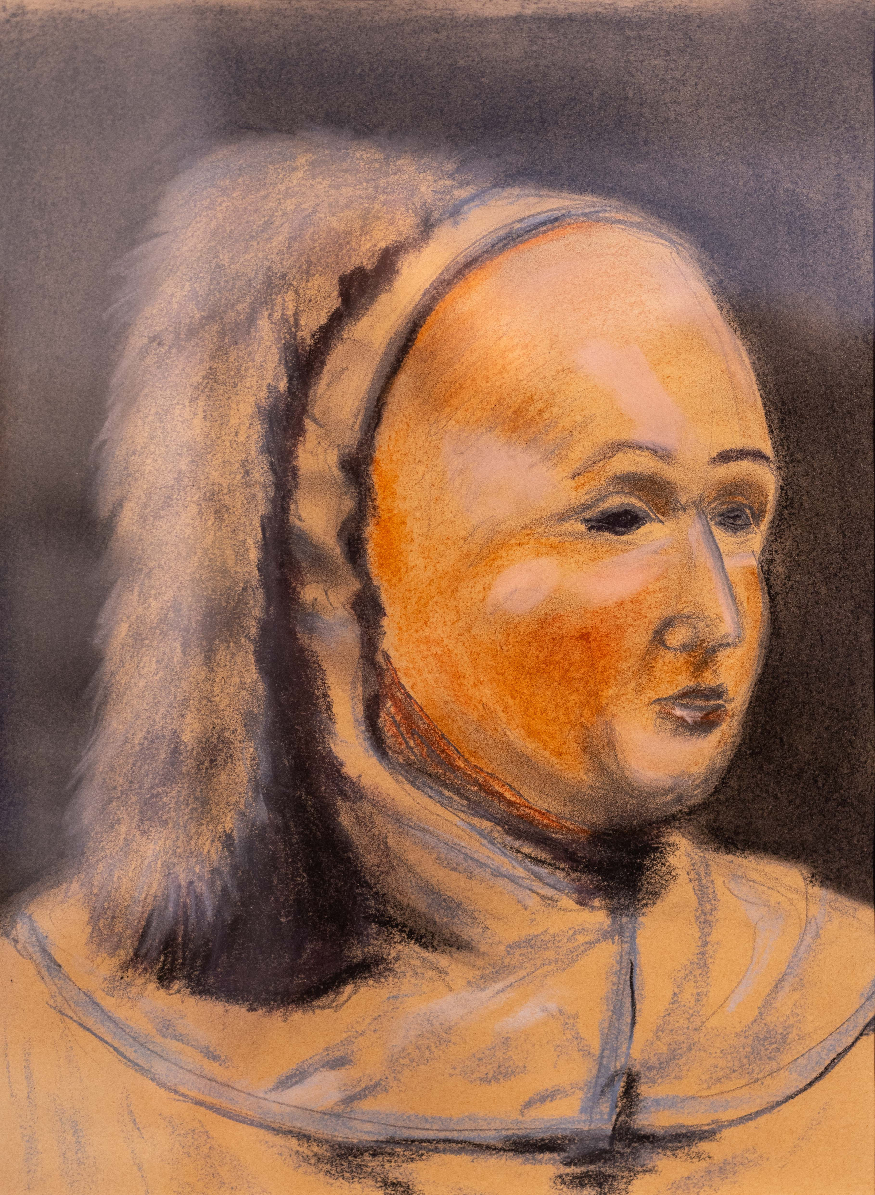 Pastellporträt einer Frau mit Kopfhaube